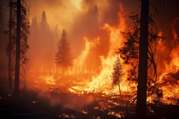 Foto fuoco selvatico alberi in fiamme