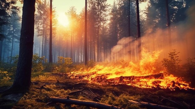 Wildfire burns ground in forest