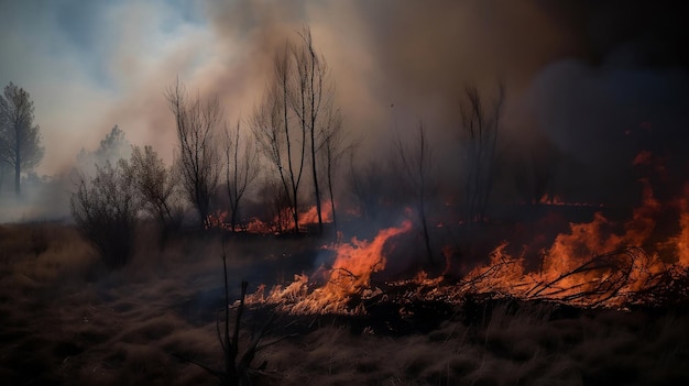 A wildfire burns to ground in the forest