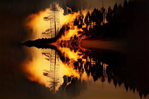 Photo wildfire in forest generative ai