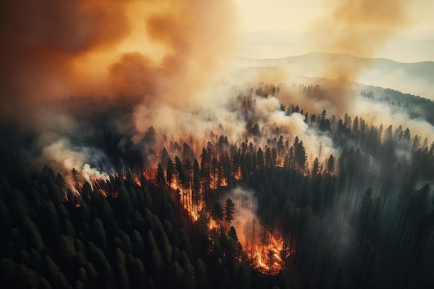 昼間は山の山火事