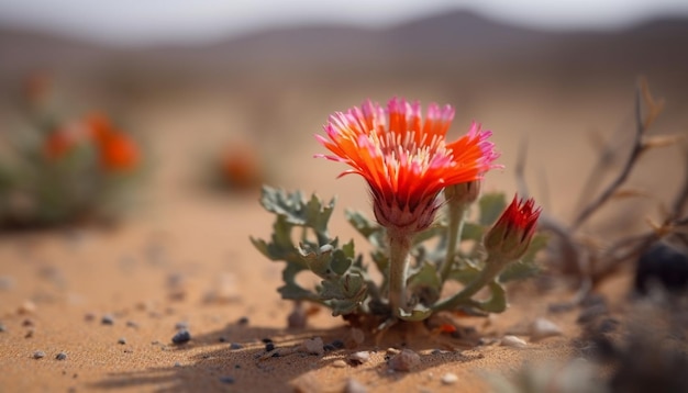 AI によって生成されたアフリカの乾燥した風景の美しさに咲く野生の花