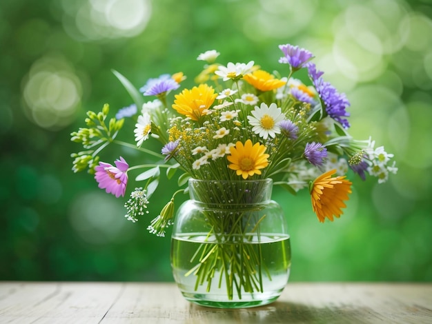 Wildflower Elegance Glass Vase Arrangement Over Green Background