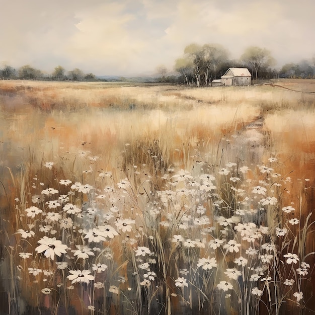 Wildflower Field Landscape Oil Painting