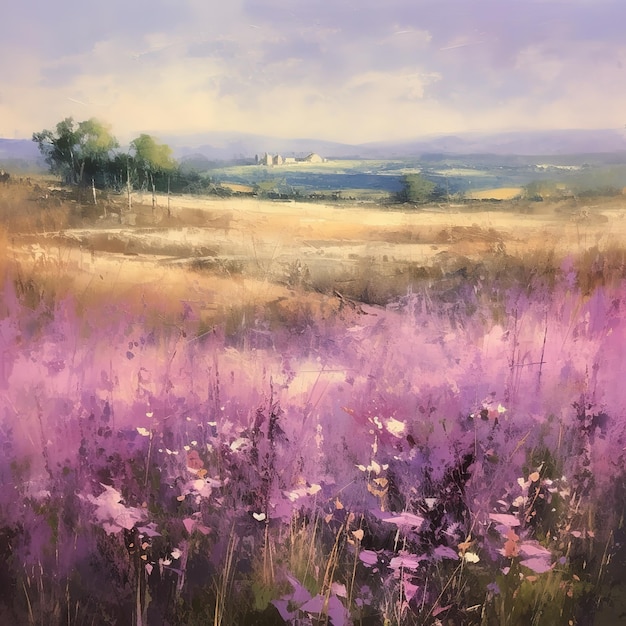 Wildflower Field Landscape Oil Painting