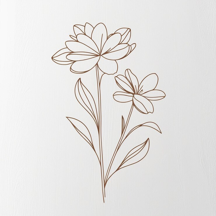 Photo ワイルドフラワー・ライン・アート・ブケットセット 手描きの花 草原のハーブ 野生の植物 植物学的な要素