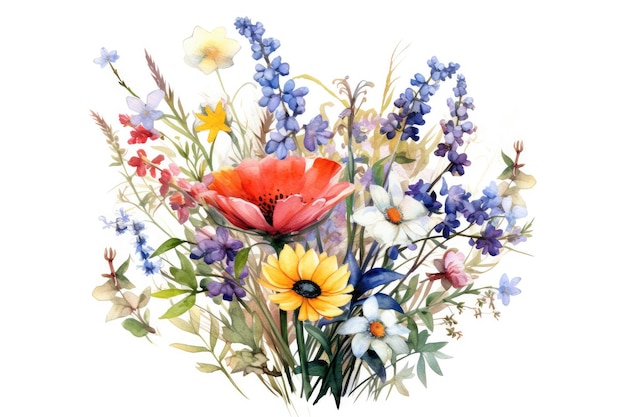 Wildflower meadow bouquet watercolor painting