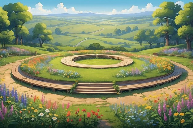 Wildflower Serenade CartoonStyle Stage Amid Nature