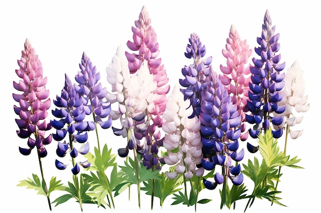Wildflower Whimsy Lupine on White Background