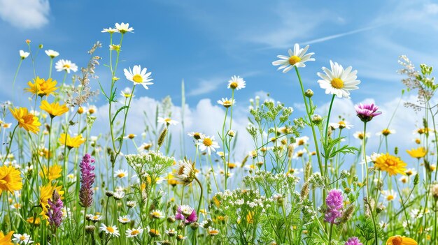 Wildflowers in Blue Sky Field