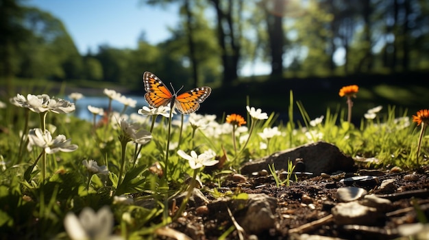 wildflowers and butterflies HD 8K wallpaper Stock Photographic Image