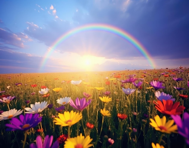 野生の花と虹