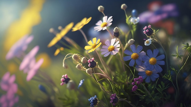 Wildflowers in spring. Generative AI.