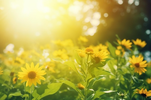 太陽の光に囲まれた野生の花夏の背景アイが生み出した