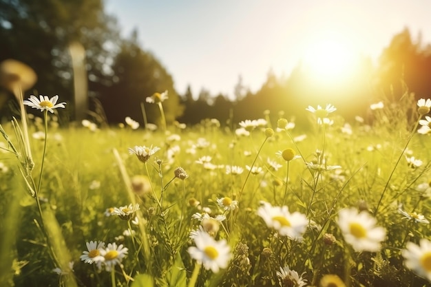 Wildflowers in sunlight closeup summer background Ai generated