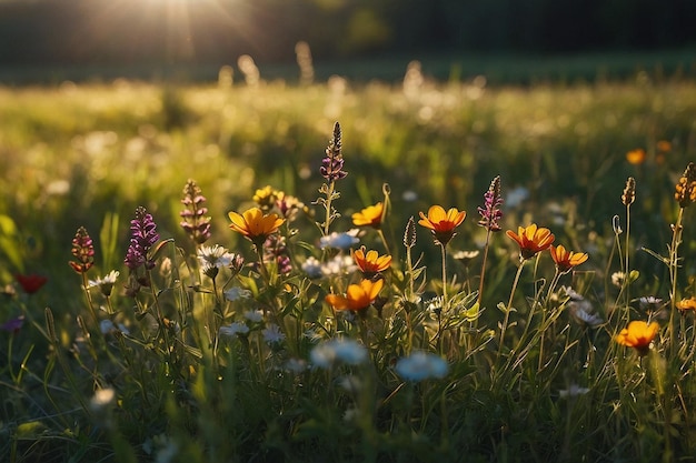 Wildflowers in Sunlit Meadow