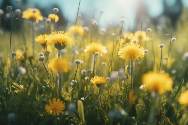 Wildflowers and yellow dandelions Generate Ai