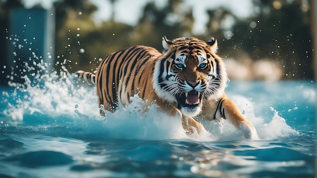 Wildlife Celebrating World Animal Day with Stunning Tiger in action Stock Photo