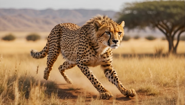 wildlife cheetah running on savanna