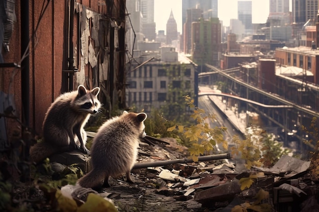 Wildlife in the City A raccoon or squirrel exploring an urban environment Generative AI