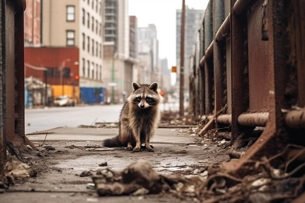 Wildlife in the City A raccoon or squirrel exploring an urban environment Generative AI