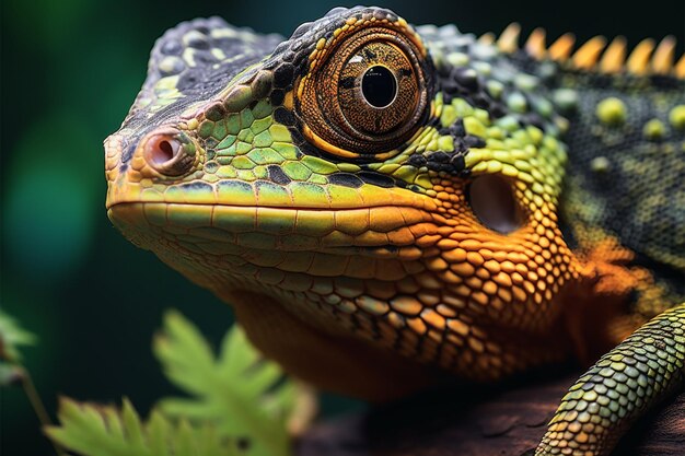 Photo wildlife detail reptile close up on tree branch stunning background