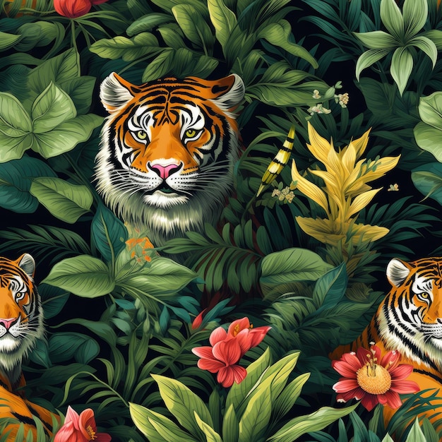 Wildlife jungle untamed beauty seamless pattern