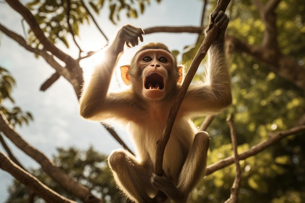 野生の哺乳類 アジアマカック 野生の霊長類 自然の森の猿