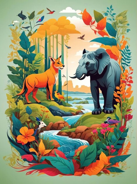 Wildlife in natural habitat vector illustration