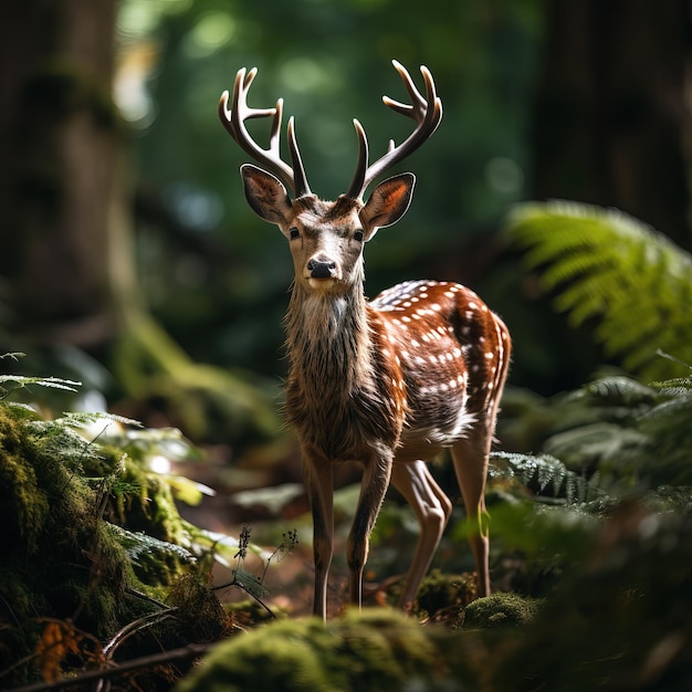 Фотография дикой природы оленя в лесу