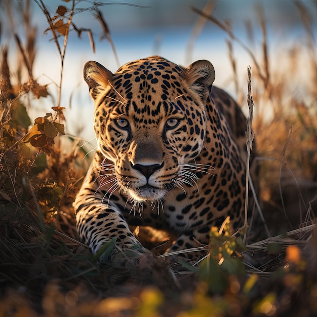 Wildlife photography of a jaguar in the prairie