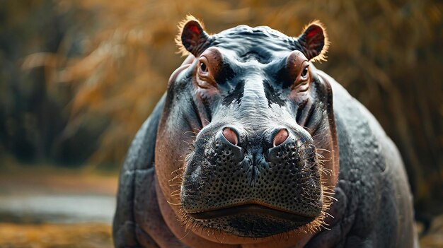 野生動物の写真で,オスのヒポポスのクローズアップを展示しています