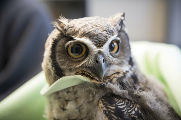 Wildlife rehabber zorgt voor gewonde uil bandaging is gemaakt met generatieve ai