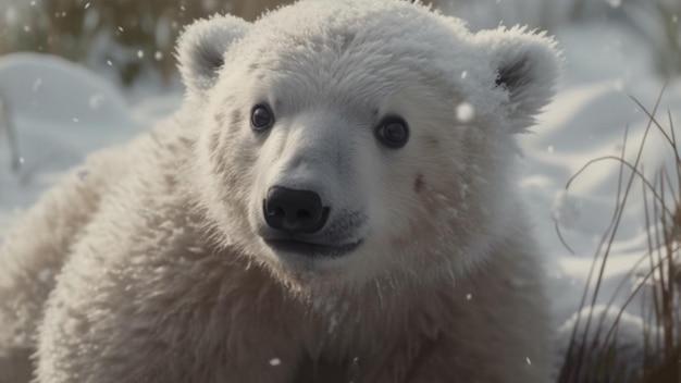 Wildlife scene from nature Polar bear on drifting ice with snow