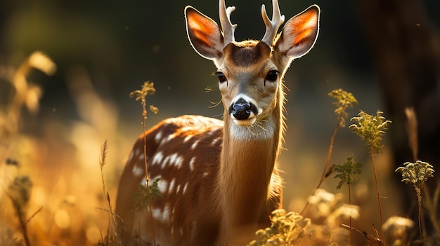 Wildlife scene in nature Adorable deer fawn in forest Generative AI
