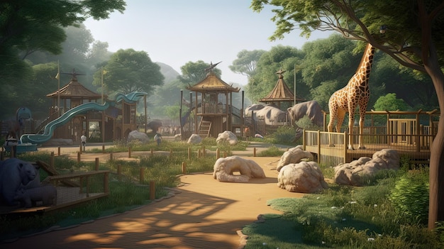 The wildlifethemed playground at the zoo is a place where children can unleash their imagination and have fun while learning about the natural world around them Generated by AI