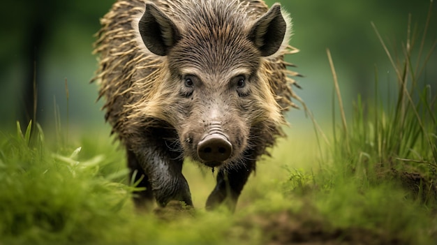 Foto wildzwijn sus scrofa op groen gras