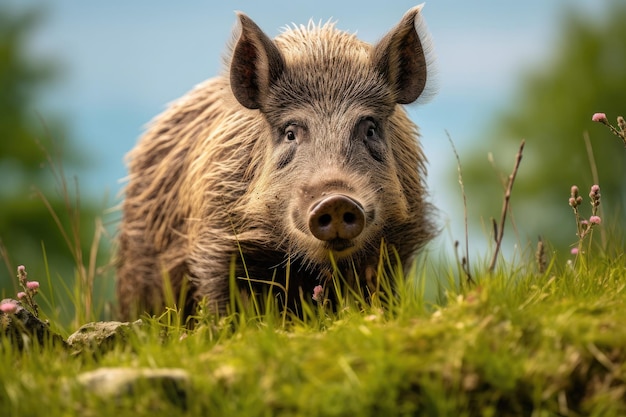 Wildzwijn Sus scrofa op groen gras