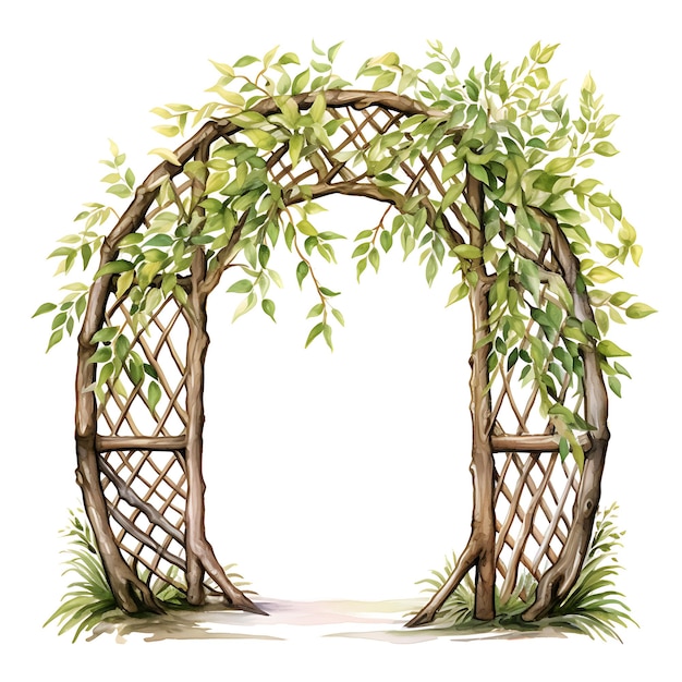 Willow Gate With Woven Twigs Bring Out the Organi Watercolor Gate Beauty Art on White Background