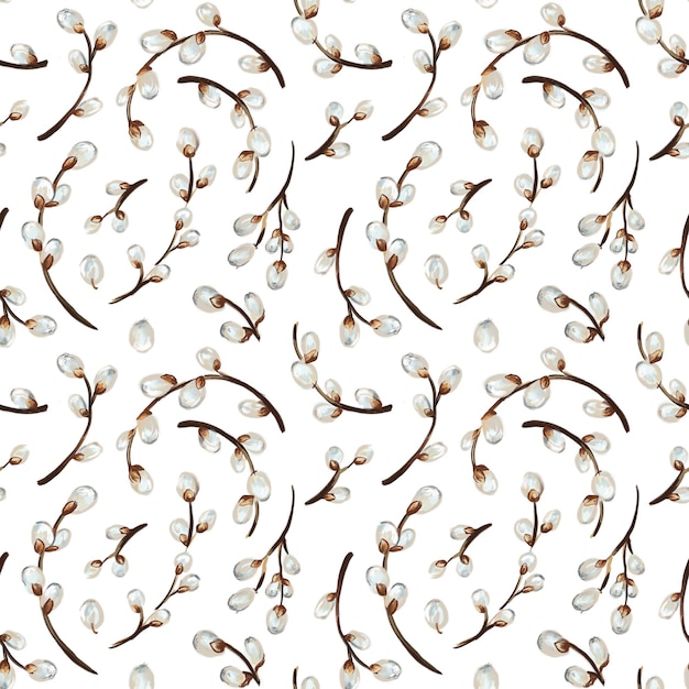 Willow twig seamless pattern Easter pattern Handdrawn illustration