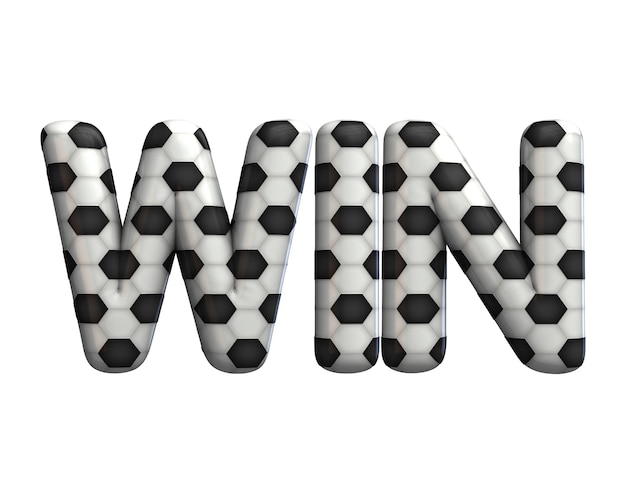 Win word made from a football soccer ball texture 3D Rendering