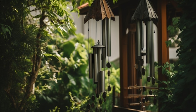 Photo a wind chimes hanging from a balcony