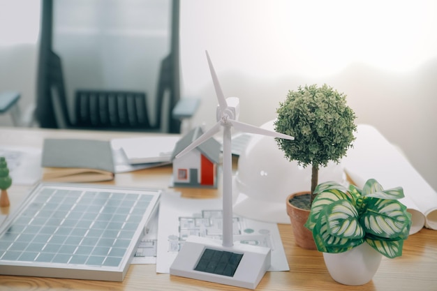 wind energy engineer designing and developing project for residential district