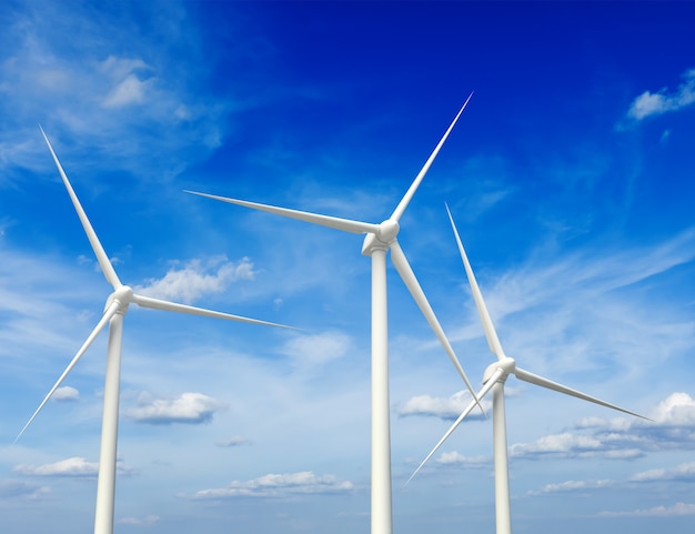 写真 空の風力発電機タービン