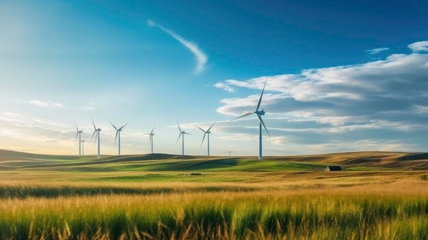 Wind power plant in a large field