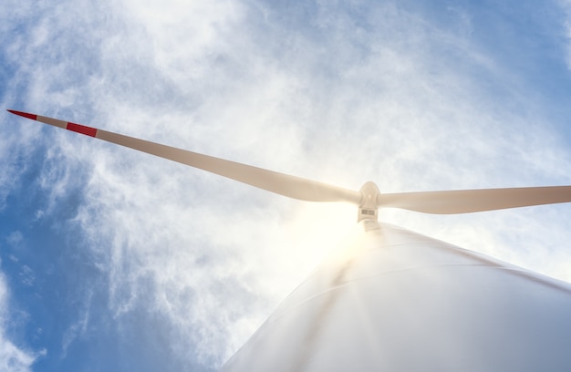 Wind power tower seen from a low angle view