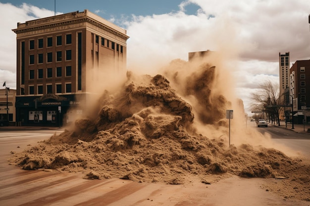 Foto il vento agita la polvere e i detriti in un ambiente urbano