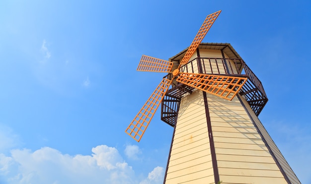 Wind turbine in blue sky