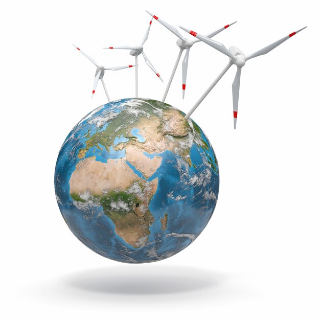 Wind turbine on Earth. 3d