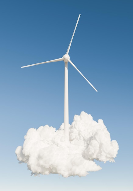 Photo wind turbine emerging from clouds against clear sky